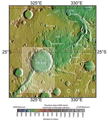 Map showing crater and valley in context