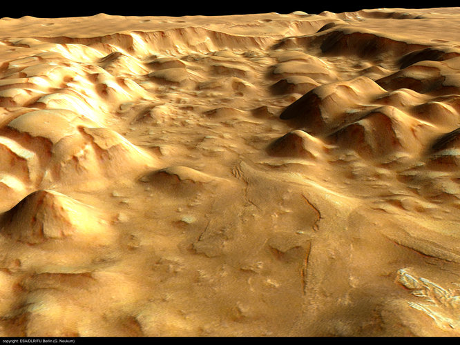 Perspective view of Aureum Chaos, looking north-east