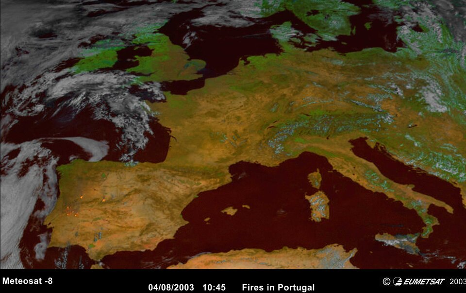 Bosbranden in Portugal, waargenomen door Meteosat 8