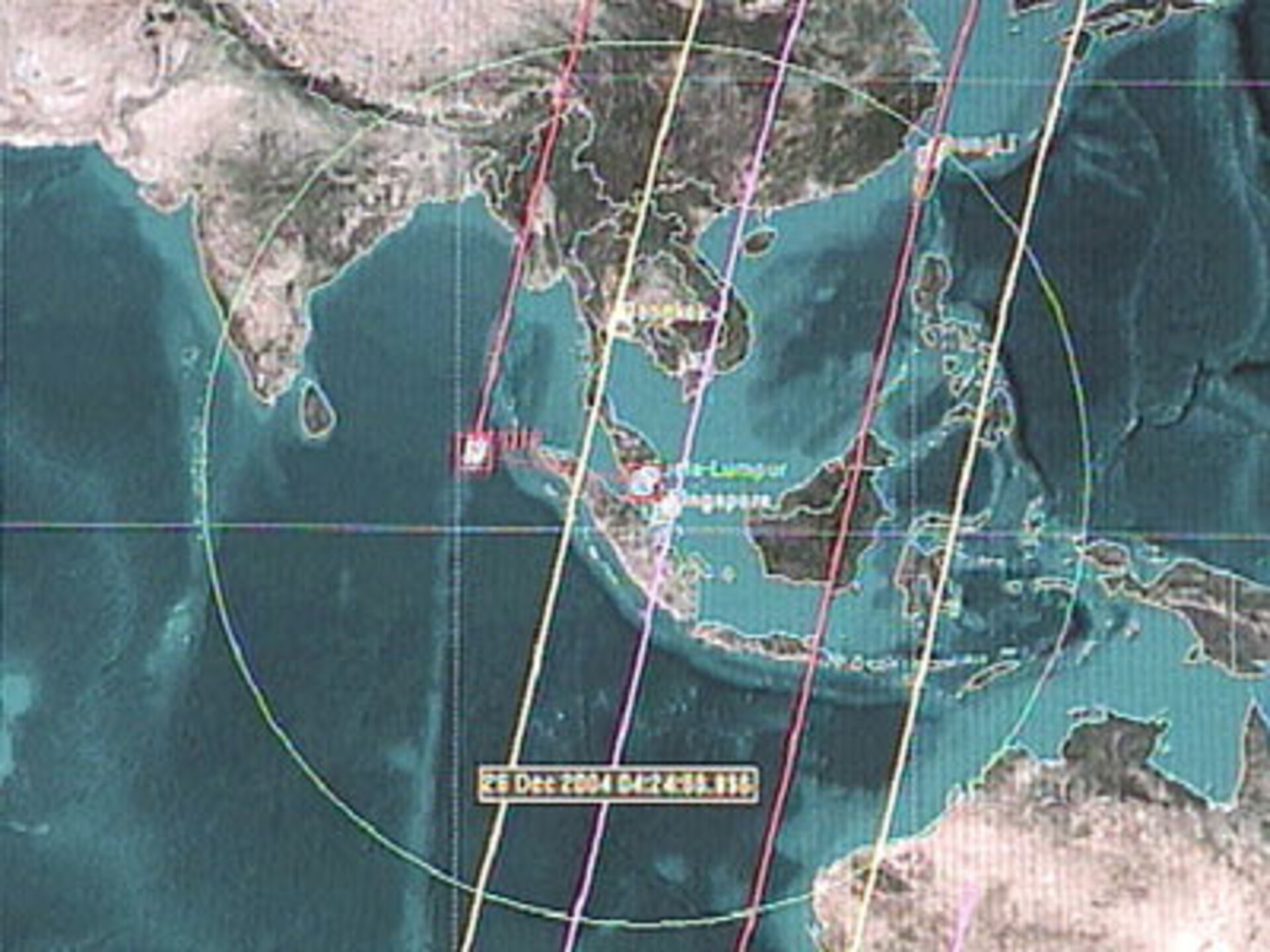 SPOT satellite ground tracks over the region