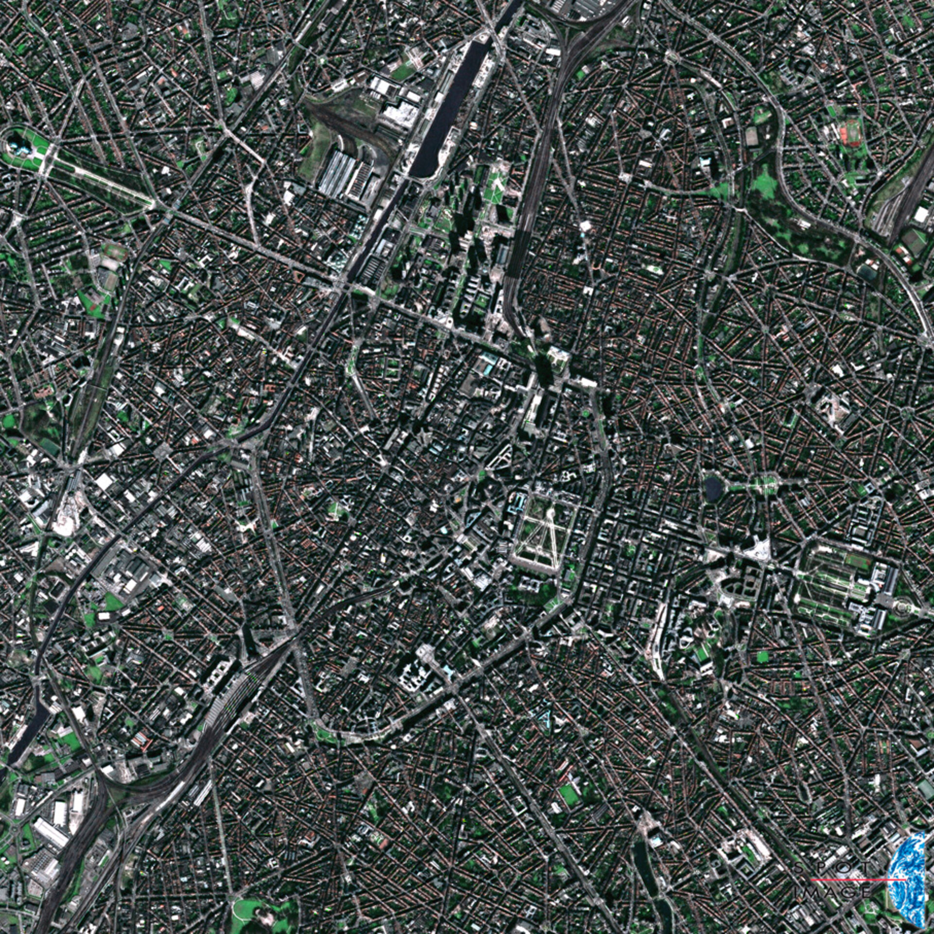 Het centrum van Brussel gefotografeerd door de aardobservatiesatelliet SPOT 5