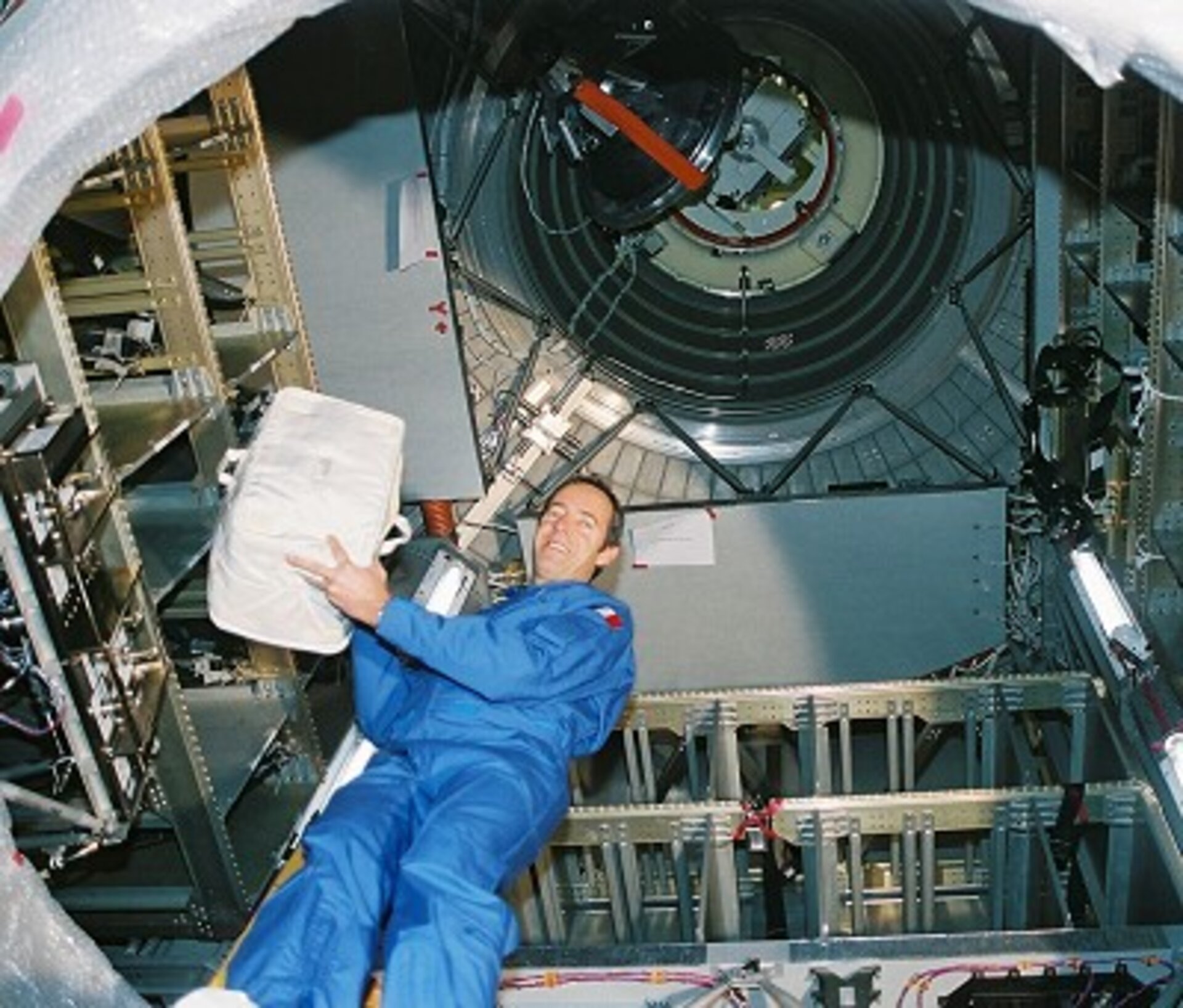 Dry cargo is stored in racks inside the pressurized module