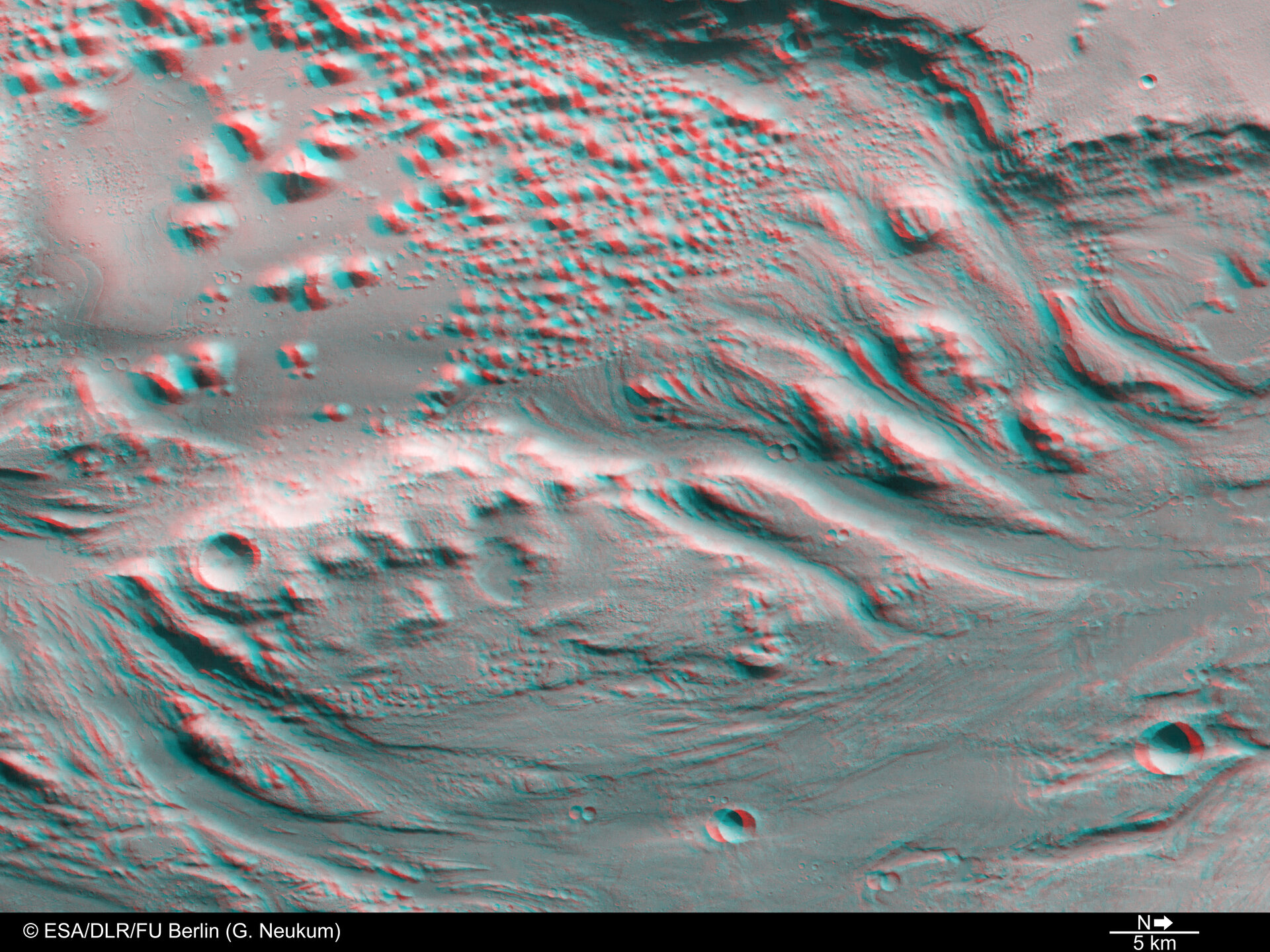 3D view of transition zone between Ares Vallis and Iani Chaos.