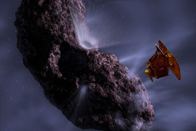 Zo moet het projectiel van Deep Impact een krater op de komeet Tempel 1 veroorzaken