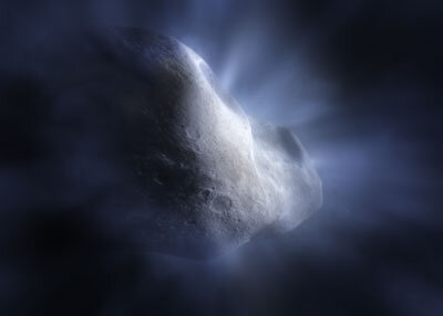 De kern van de komeet Tempel 1 zou er zo ongeveer kunnen uitzien (artist's impression)