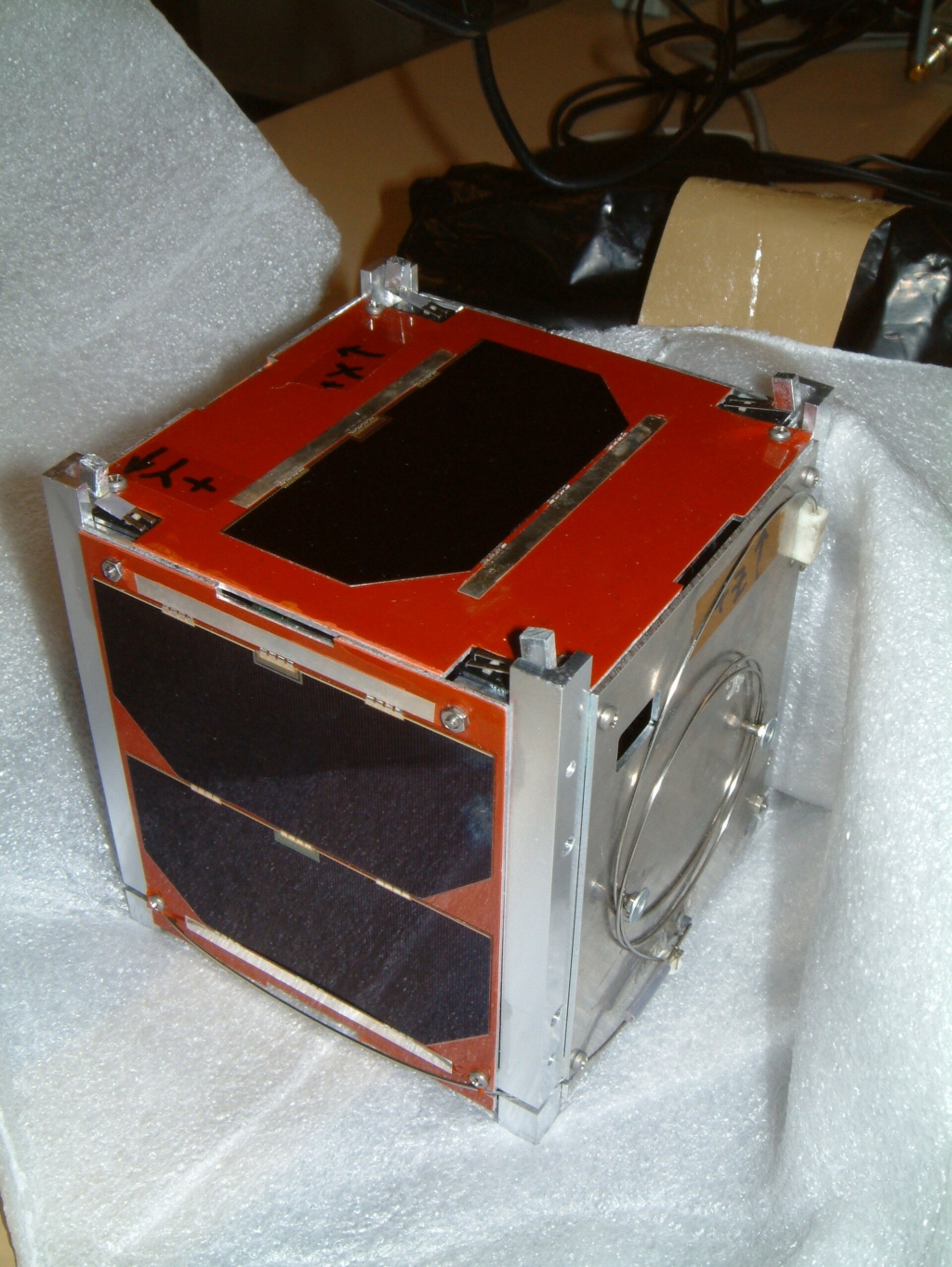 An engineering model of UWE-1 cubesat that will be one of the payloads on the SSETI Express