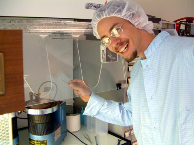 An Italian student prepares components for soldering