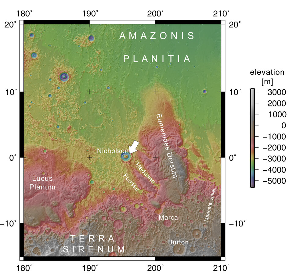 Map showing Nicholson Crater in context