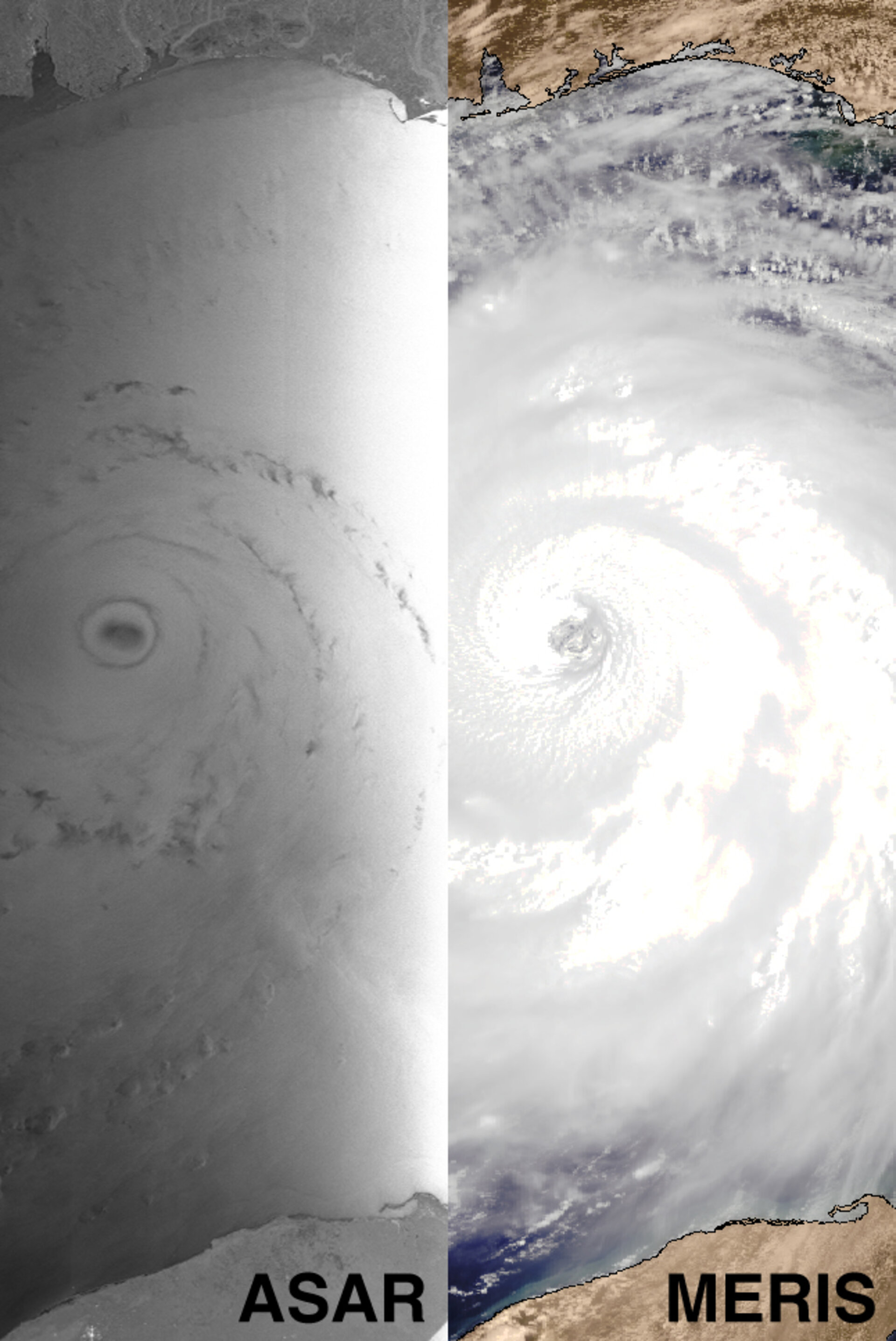 Combined optical and radar views of Hurricane Katrina