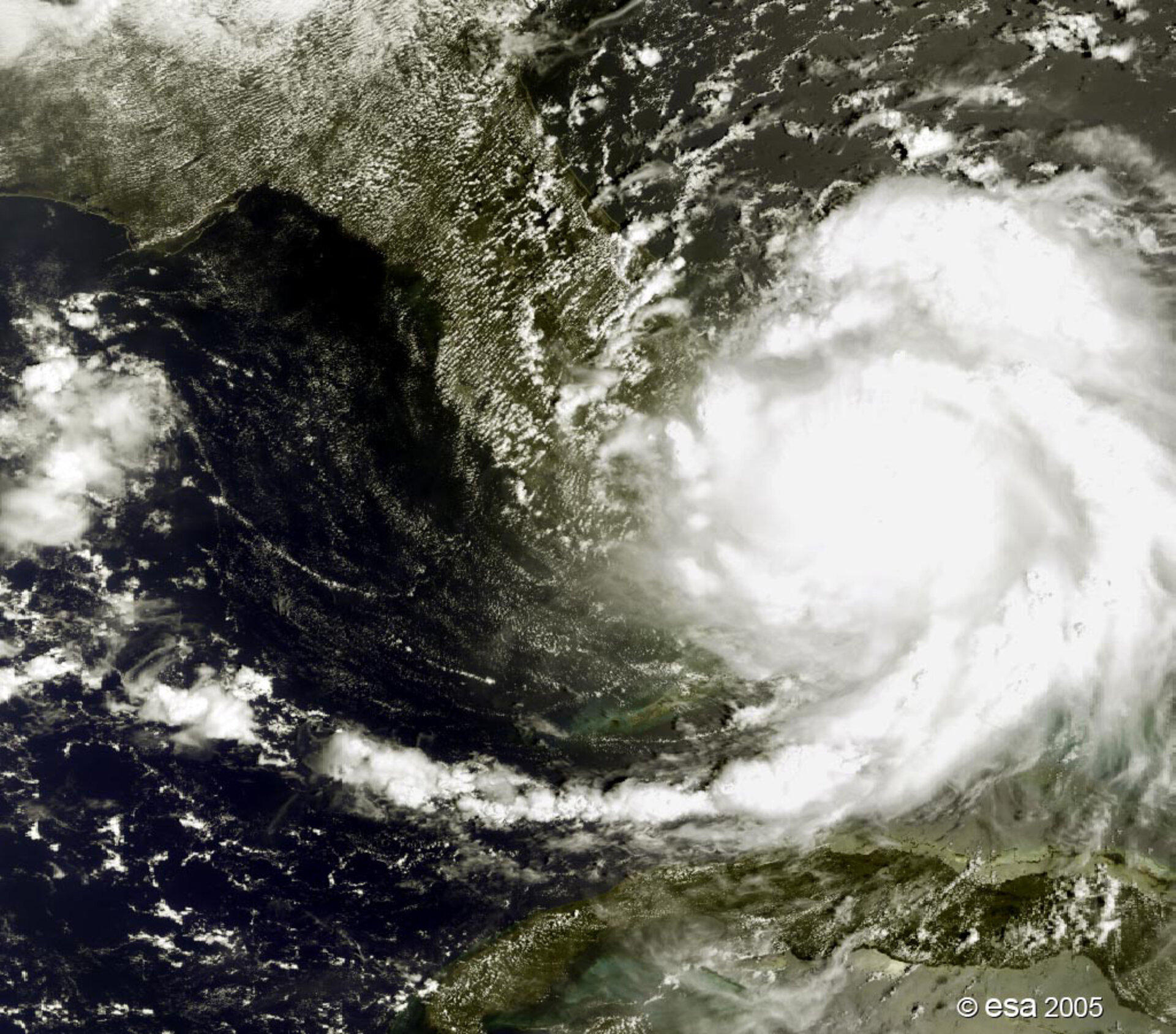 De verwoestende orkaan Katrina, gezien door de ESA-aardorbservatiesatelliet Envisat