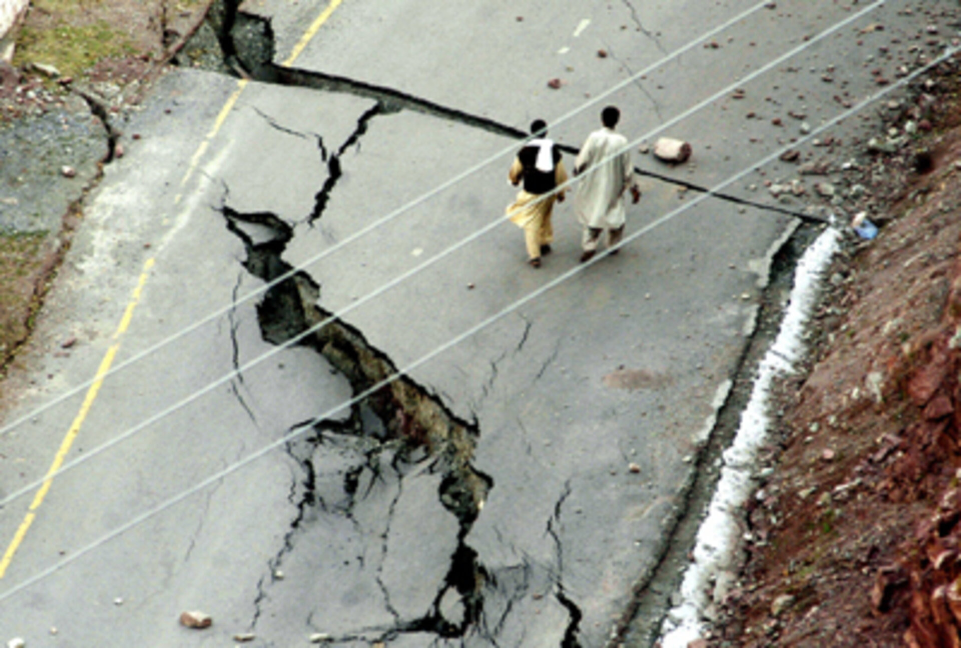 A road shattered by a quake