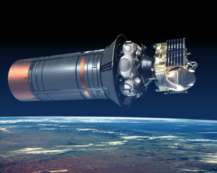 Artist's impression of  Fregat/Venus Express on the Soyuz third stage