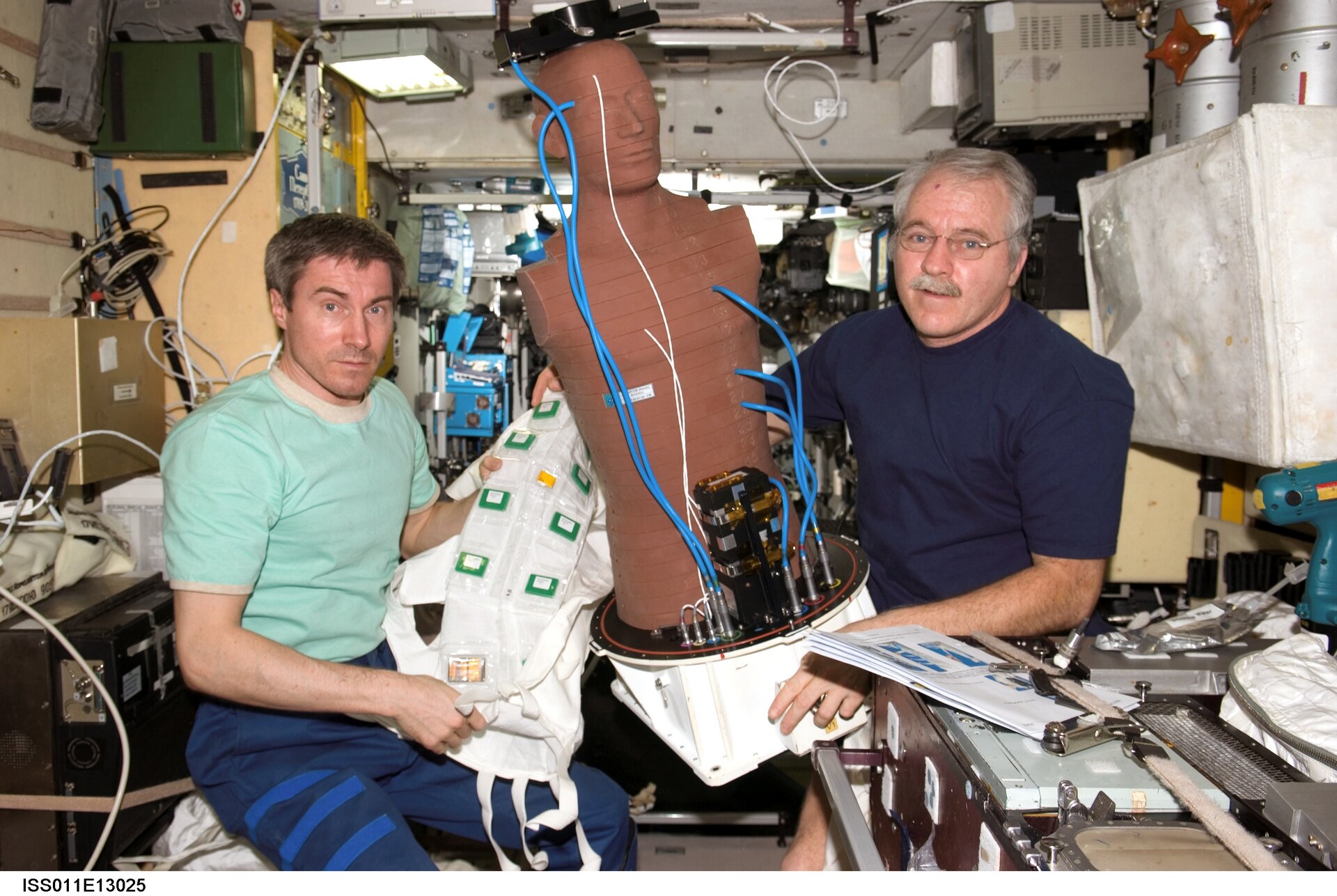 Expedition 11 crew with Matroshka inside ISS