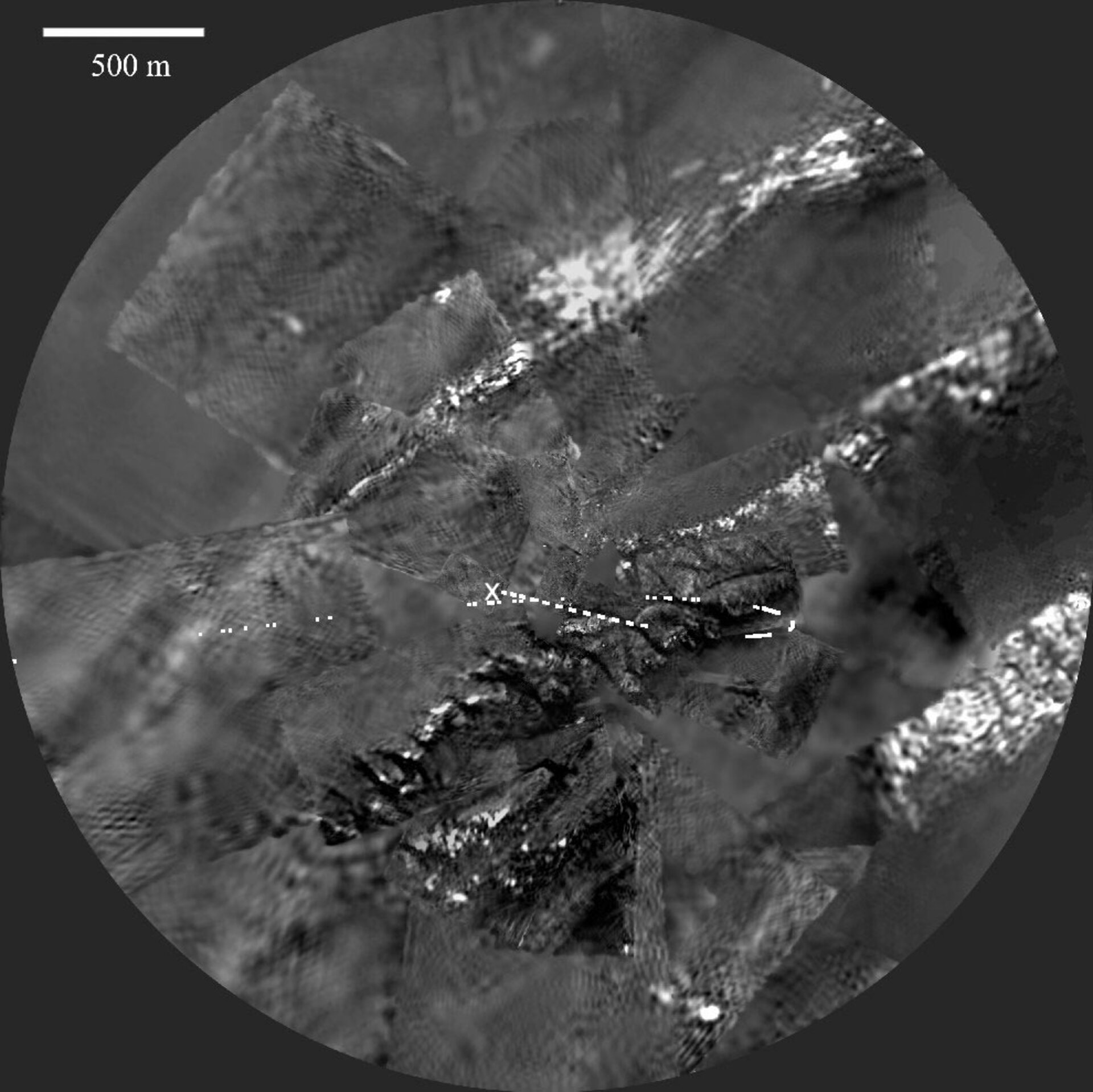 Immagine di Titano ottenuta con la DISR a una distanza di 1,2 km.