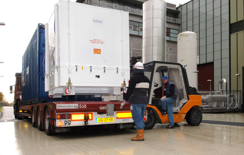 GIOVE-A being loaded for its journey by road