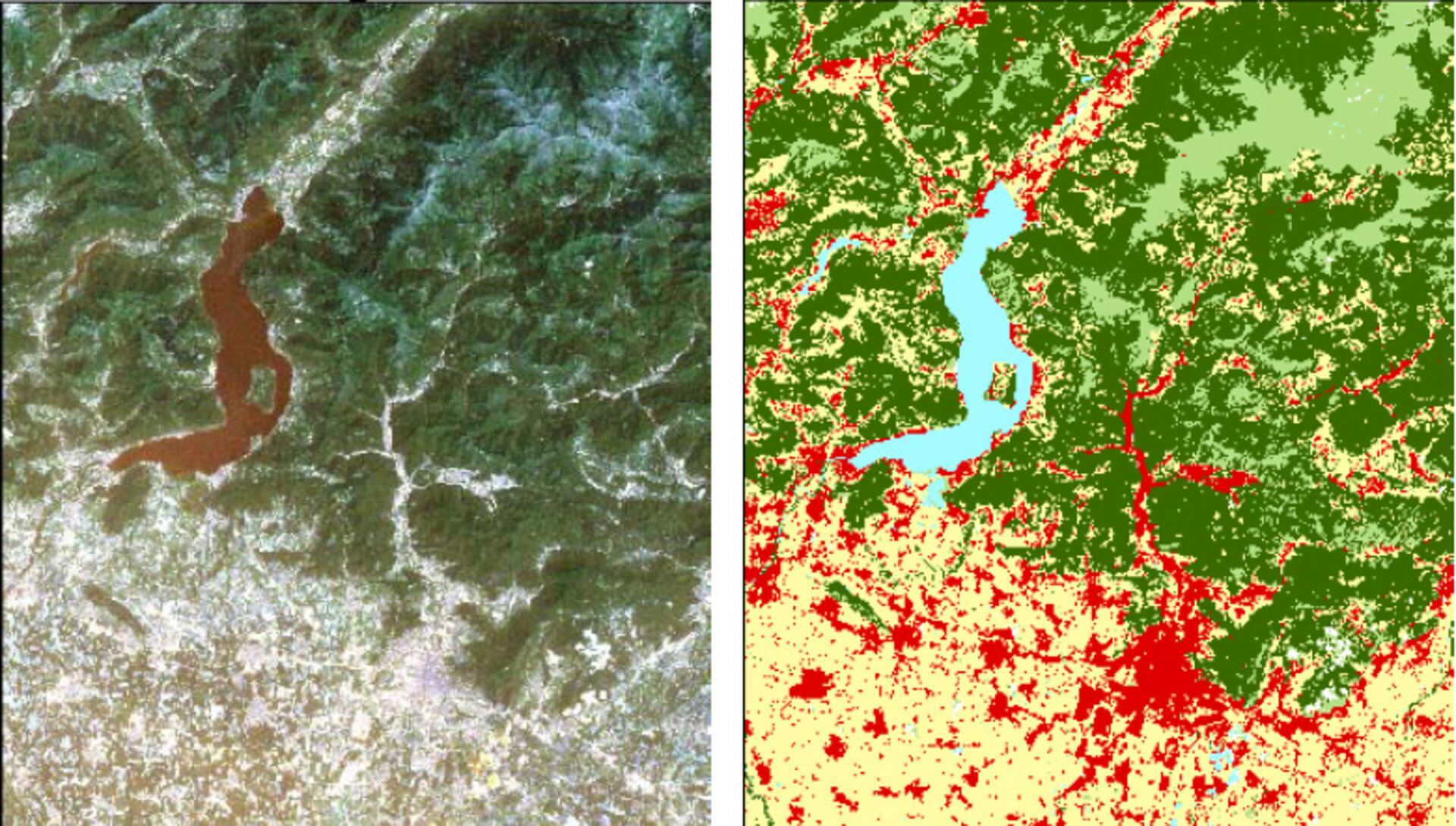 Satellite image and derived land use map for Lombardy, Italy