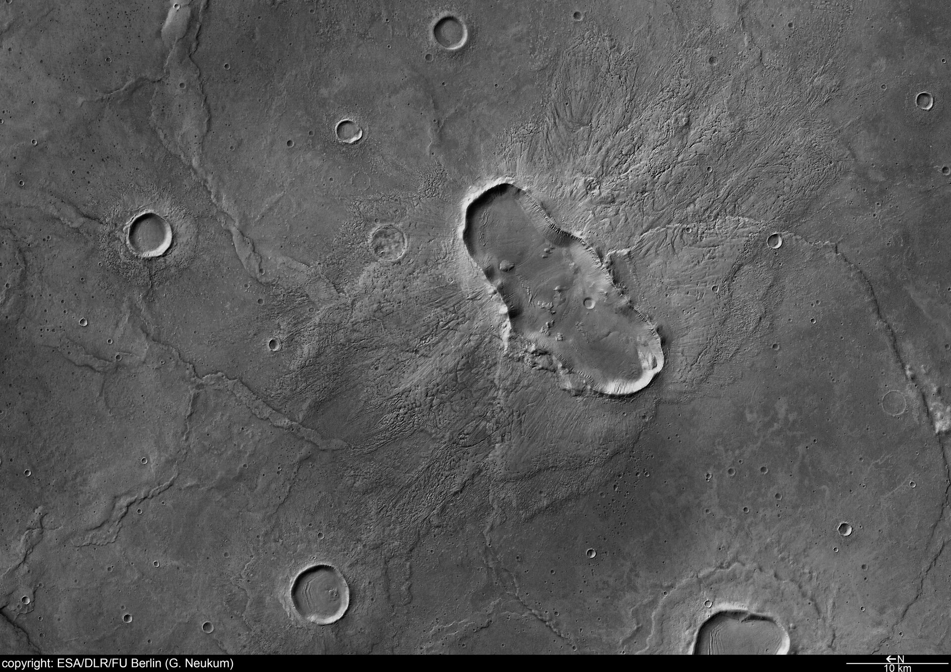 Black and white nadir view of Hesperia Planum