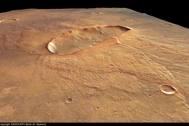 Perspective view of 'butterfly' crater - looking north