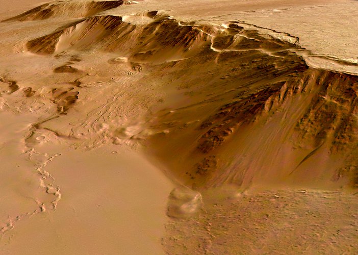 Perspective view of the eastern scarp of Olympus Mons, looking south-west