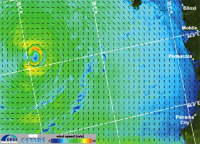 Hi-res wind map of Hurricane Katrina