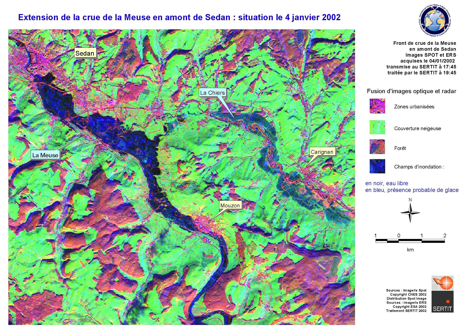 Combined optical and radar satellite view of the Meuse River flood