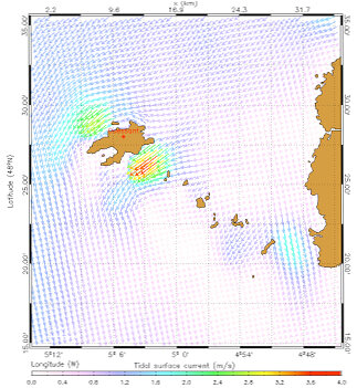 Doppler-derived tidal surface current of the same location