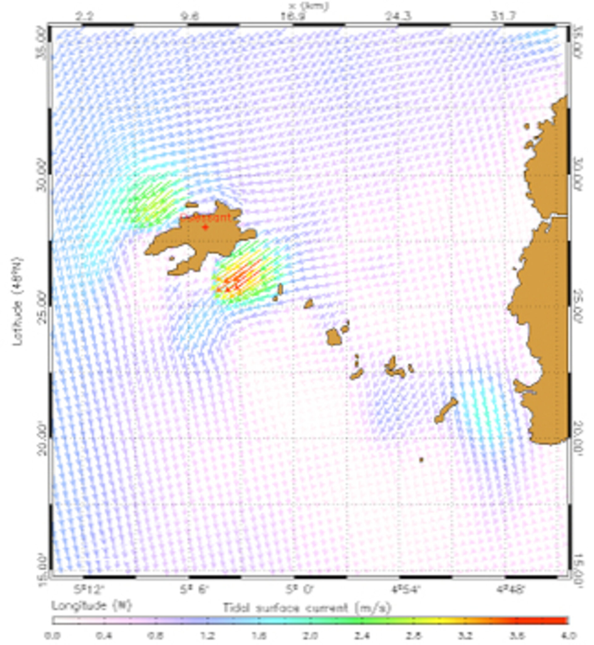 Doppler-derived tidal surface current of the same location