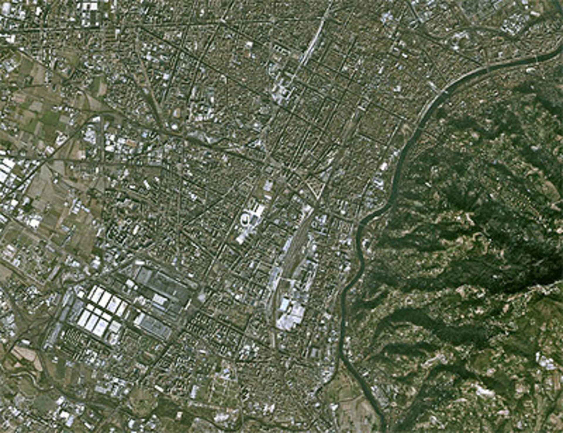 Detail of Spot satellite image showing the Olympic village in Turin