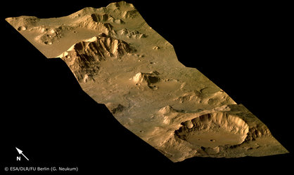 Libya Montes valley region on Mars, perspective view