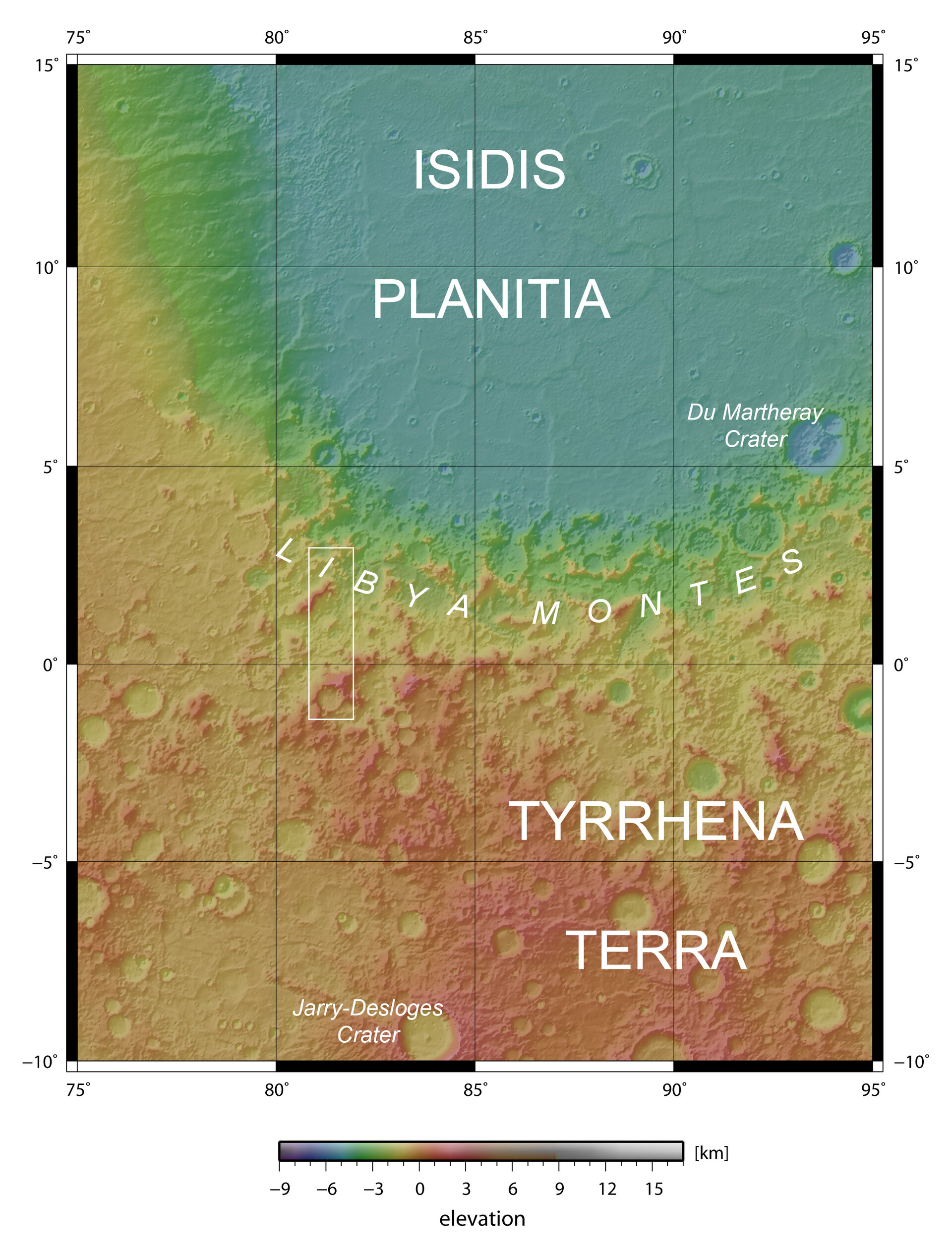 Map showing location of Libya Montes in context