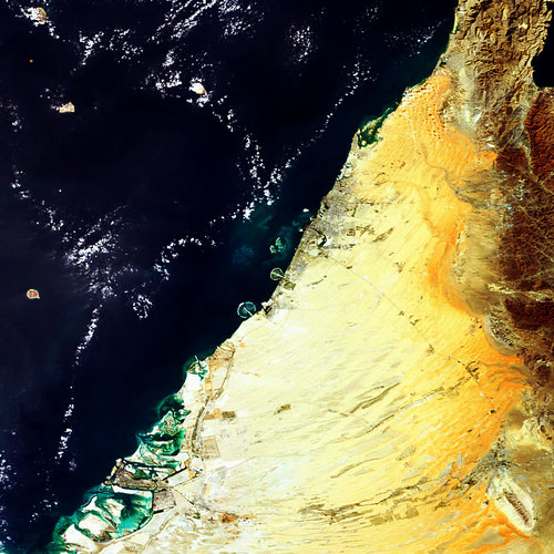 Palm Islands and World Islands on the coast of Dubai