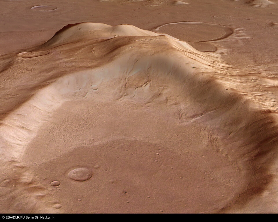 Perspective view, looking west  of the crater behind the 'hourglass' crater