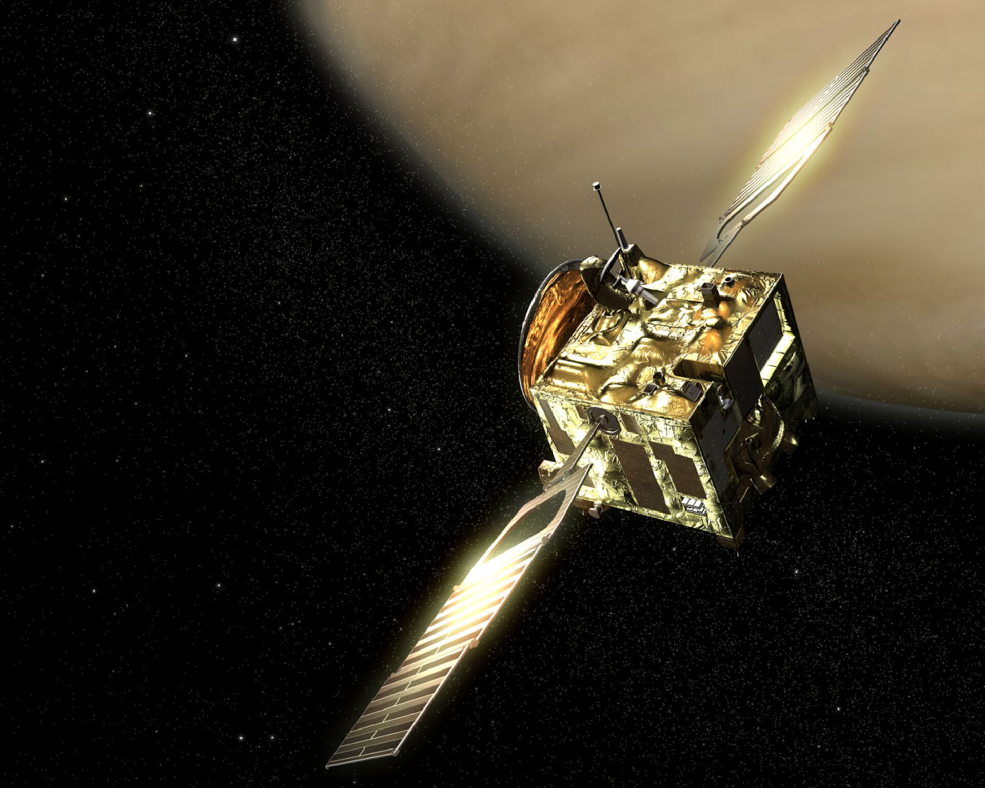 Venus Express ligger i omloppsbana runt Venus och blickar ner i atmosfären med hjälp av olika instrument