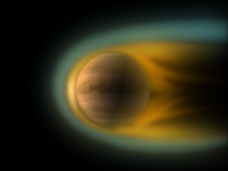 Artist's view of Venus, a planet with no magnetic shelter