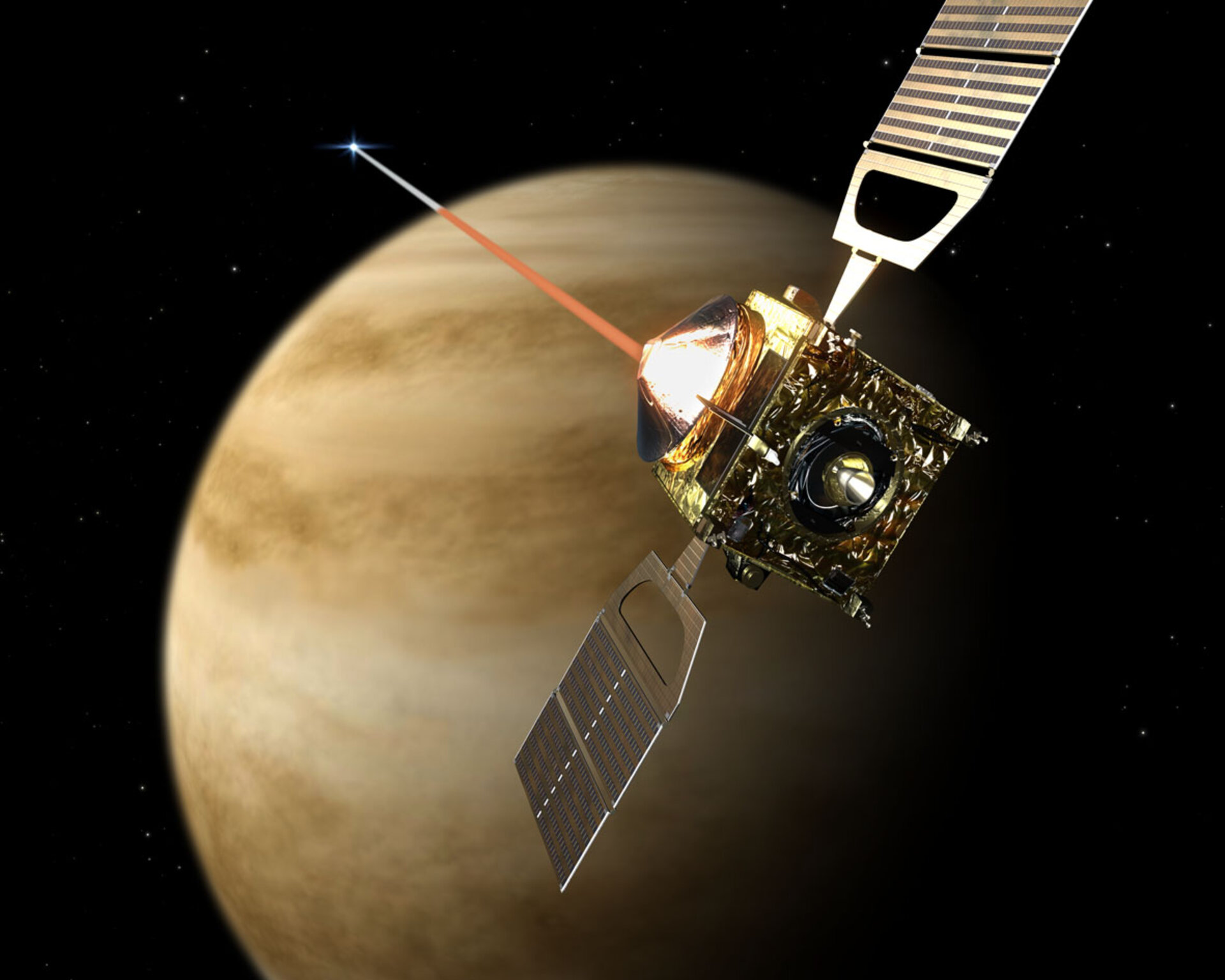 Venus Express måler, hvordan lyset fra en stjerne absorberes af planetens atmosfære.