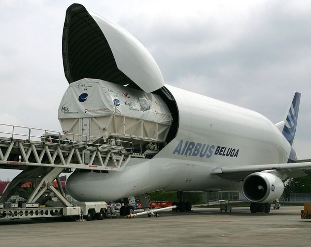 Columbus laboratory is loaded into a Beluga aircraft for transportation to Florida