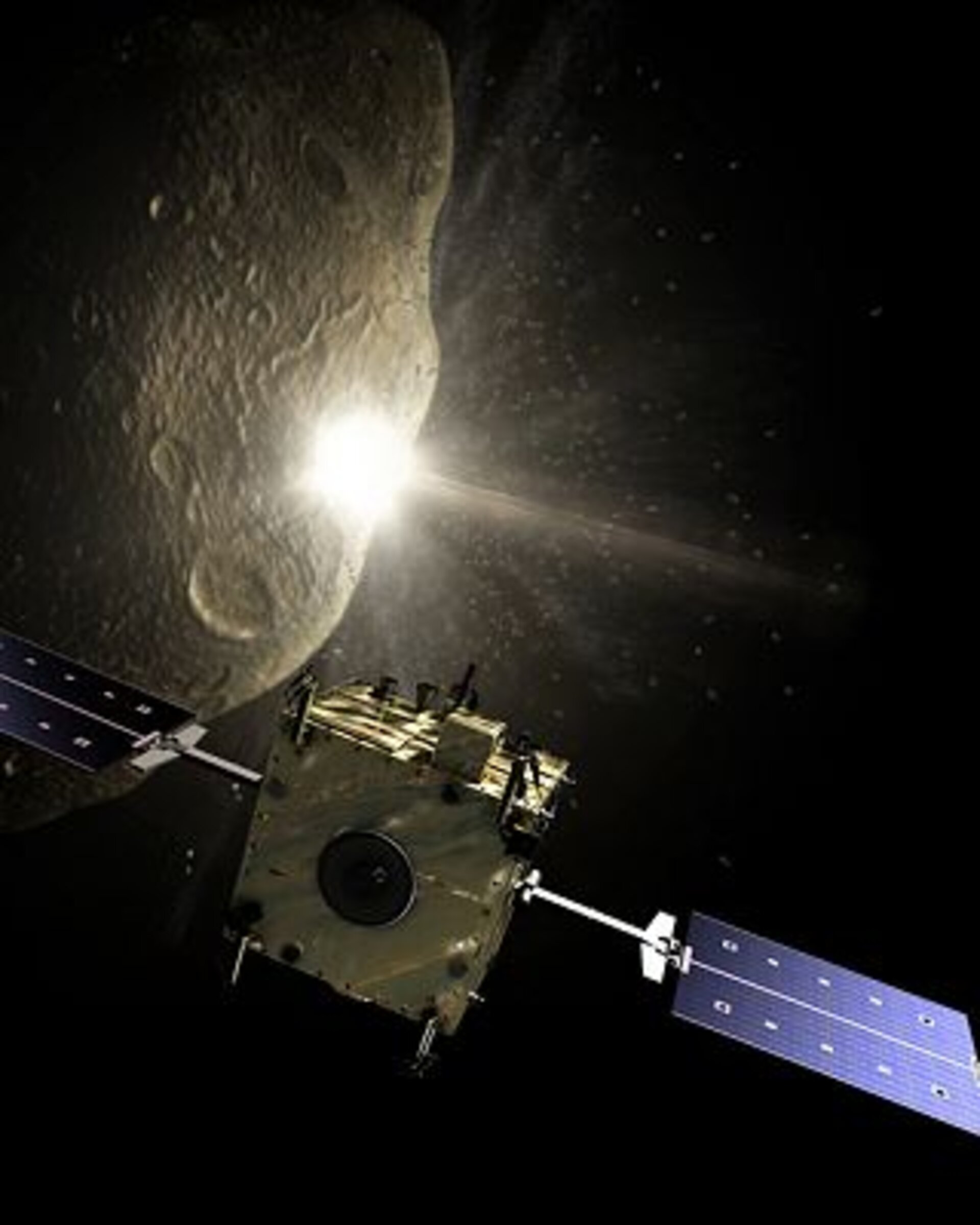 Den satellit Rymdbolaget designar (Sancho) ska ligga i omloppsbana medan dess systersatellit (Hidalgo) brakar in i asteroiden