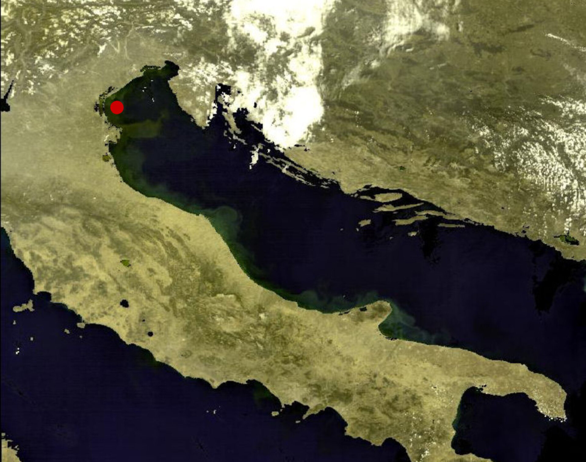 True-colour MERIS image of the Adriatic showing location of the AAOT