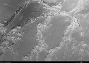 Granicus Valles and Tinjar Valles, black and white (North to the left)