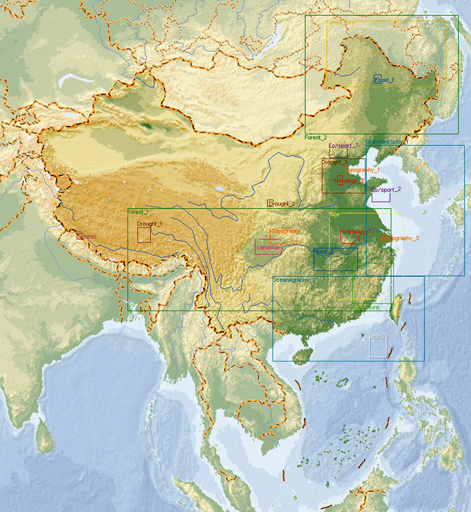 Map showing the study areas for 13 Dragon projects