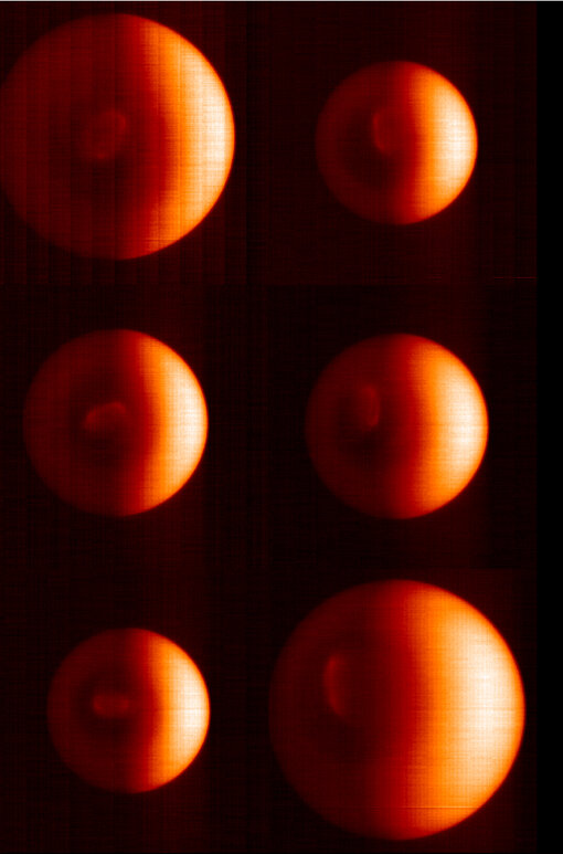 Plusieurs vues du pôle sud de Vénus observé par Virtis