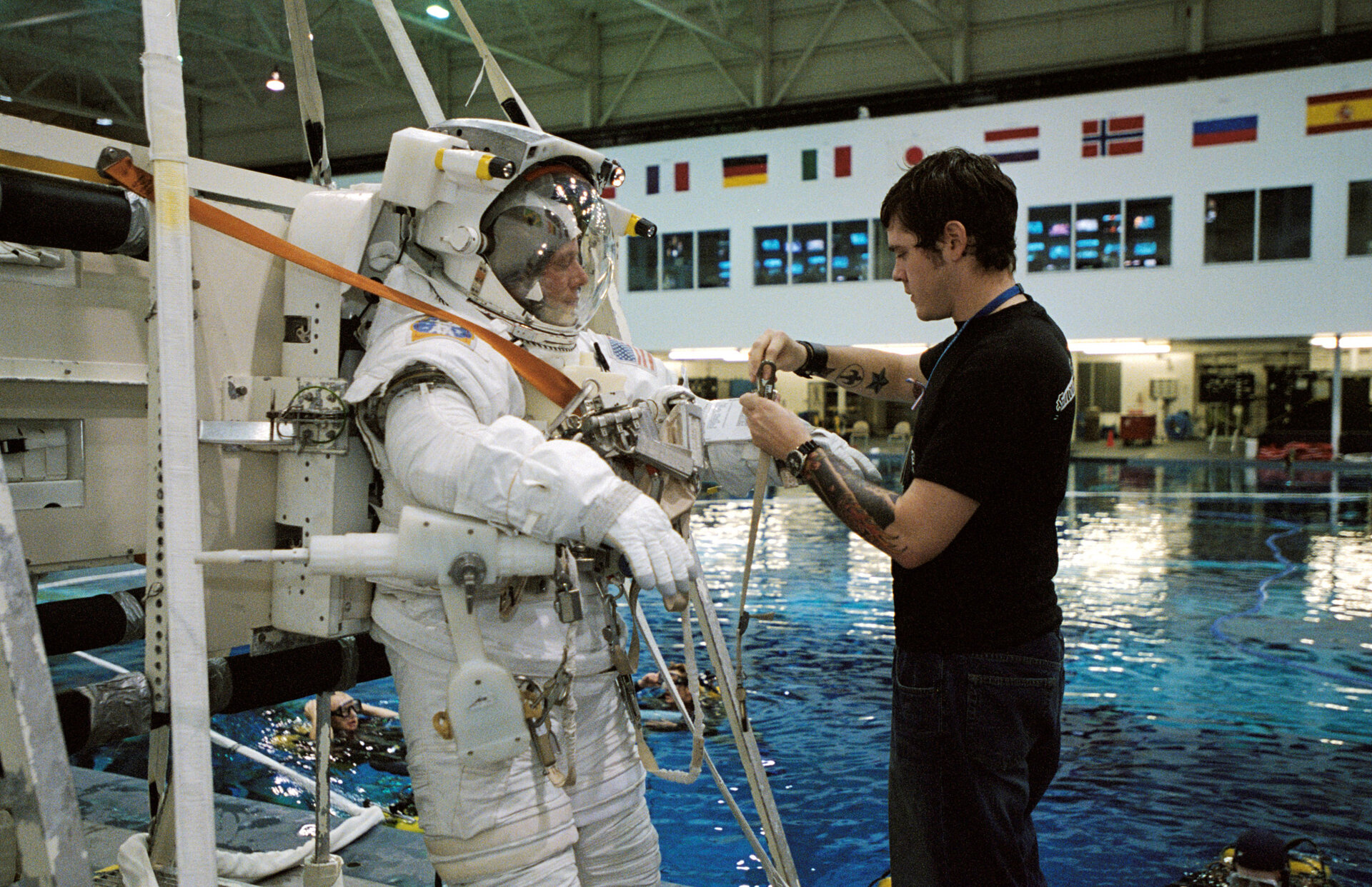Astronaut Christer Fuglesang prepares for underwater EVA training
