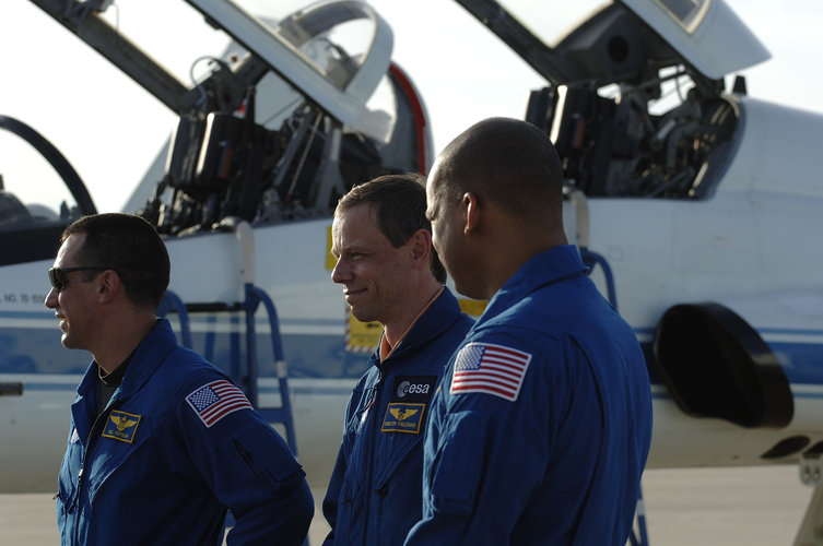 Astronauts arrive for countdown training at NASA's Kennedy Space Center, in Cape Canaveral, Florida