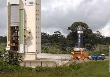 Vega first stage engine arriving at the test stand