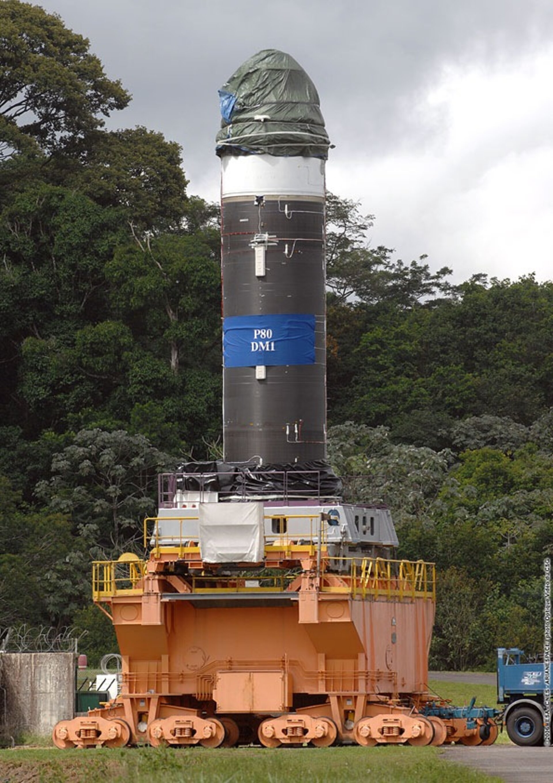 Vega first stage engine being transferred to the test stand