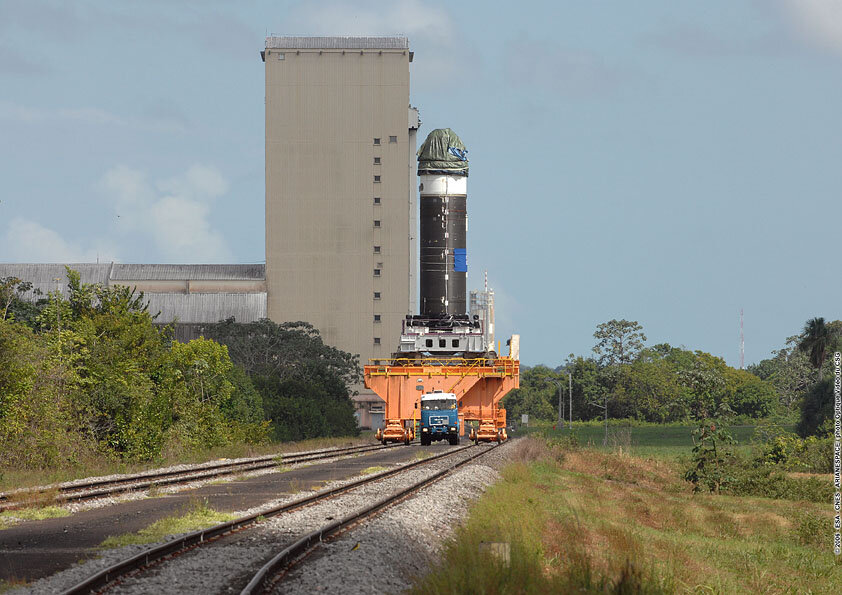 Vega first stage motor being transferred to the test stand