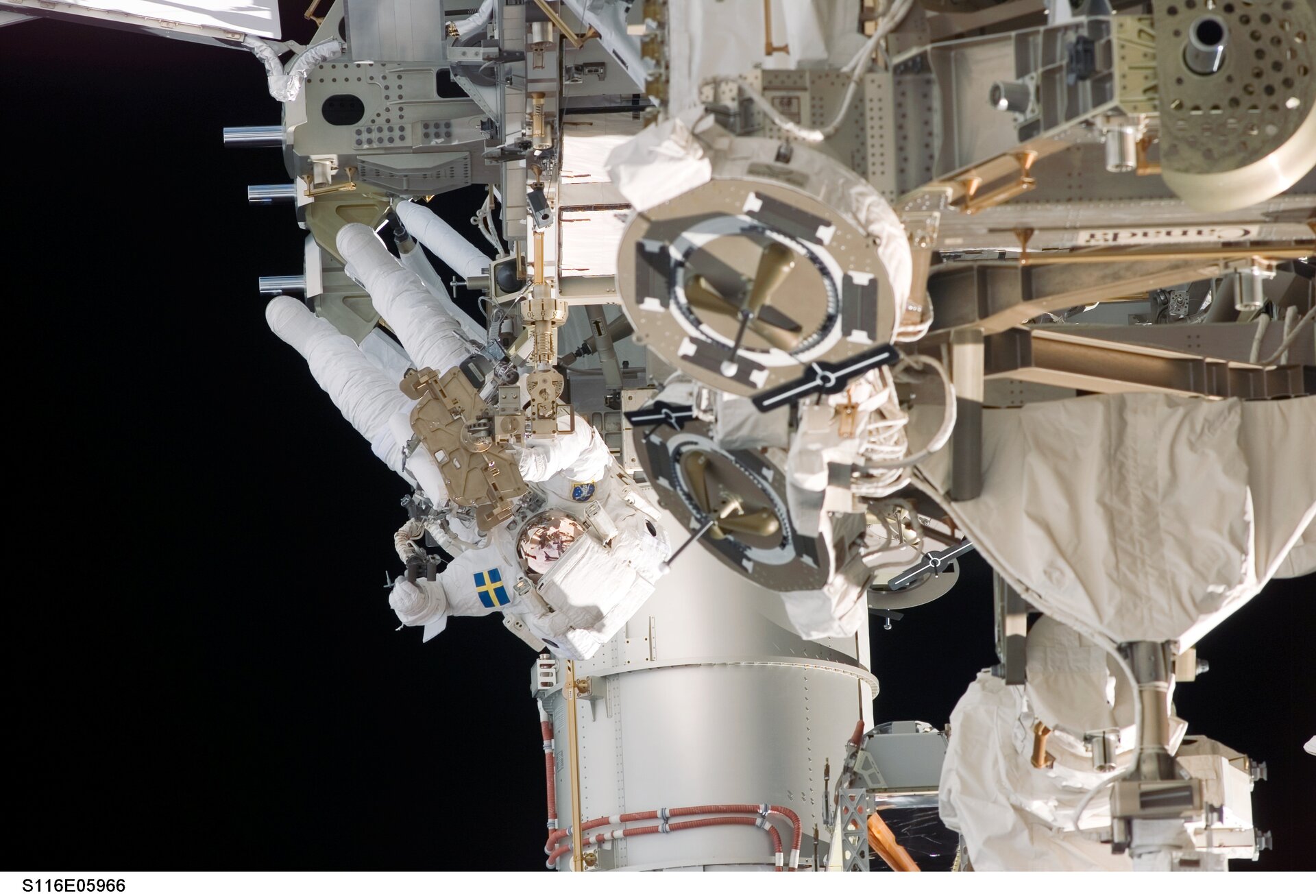 Christer Fuglesang during his first spacewalk