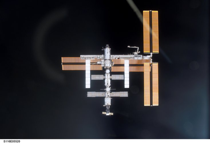 ISS as seen from Discovery shortly before docking