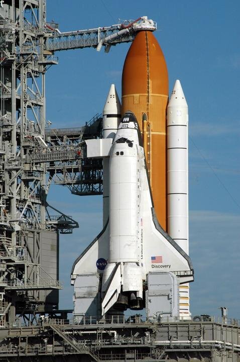 Space Shuttle Discovery awaits launch at KSC