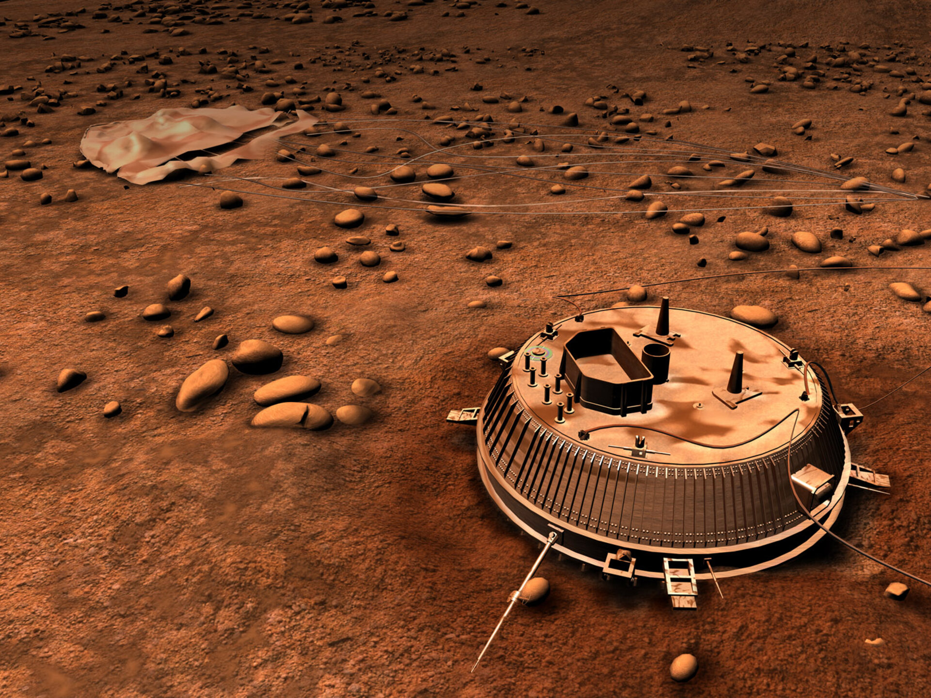 Artists's impression of Huygens on Titan